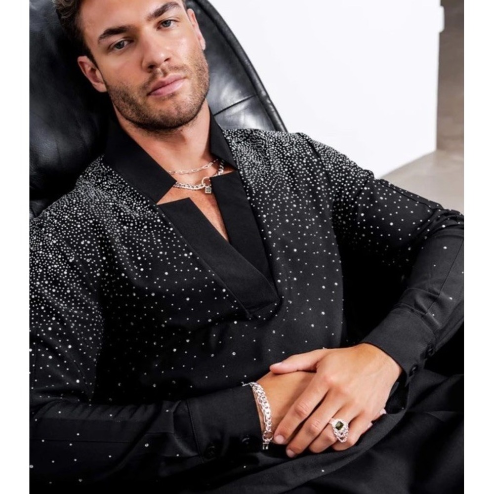 Orttu Shirt Petty Star Neck Diamond Long Sleeve Regular  size Medium(11-b68)
